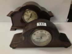 TWO EDWARDIAN MANTEL CLOCKS IN MAHOGANY CASES BOTH FRENCH MOVEMENTS