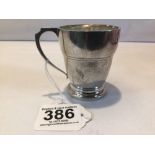 HALLMARKED SILVER ART DECO CIRCULAR CHRISTENING MUG 7.5CM, 67G BIRMINGHAM 1957