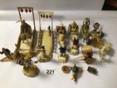 SIXTEEN VINTAGE CELLULOID/PLASTIC ORIENTAL FIGURINES, SOME A/F.