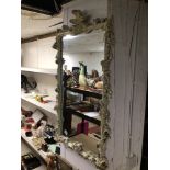 A LARGE DECORATIVE MIRROR CRACKLE GLAZED WITH FLOWER BORDERS, 100 X 60CM