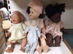 1930'S COMPOSITION DOLL WITH THREE OTHER DOLLS, INCLUDES GOTZ, ZAPF AND MORE