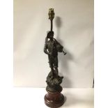 SPELTER FIGURE PLAYING BAGPIPES LAMP, 50CM