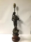 SPELTER FIGURE PLAYING BAGPIPES LAMP, 50CM