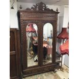 ANTIQUE FRENCH ARMOIRE DOUBLE DOORS WITH ORIGINAL MIRRORS WITH BOTTOM DRAWER FOR STORAGE, 132 X