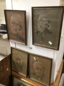 NOLAN, FOUR FRAMED AND GLAZED CHALK AND PENCIL DRAWINGS, 22.5 X 30CM