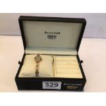 LADIES ACCURIST WRISTWATCH, HALLMARKED 9CT GOLD CASE & STRAP, BOXED BIRMINGHAM 2002