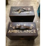 TWO WOODEN LNER RAILWAY AMBULANCE FIRST AID BOXES