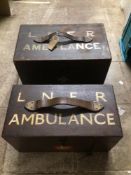 TWO WOODEN LNER RAILWAY AMBULANCE FIRST AID BOXES