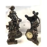 THREE VINTAGE RESIN FIGURAL GROUPS, THE LARGEST 46CM WITH A FIGURAL CLOCK