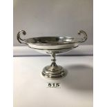 HALLMARKED SILVER CIRCULAR PEDESTAL BON BON DISH WITH SCROLL HANDLES BY WALKER AND HALL 1925, 281