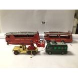 FOUR DINKY DIE-CAST TOYS, SERVICING PLATFORM. TO ROVING EYE (968) CAR CARRIER (985) ALL PLAYWORN
