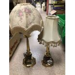 TWO VINTAGE BRASS TABLE LAMPS, THE LARGEST 62CM