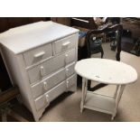 PAINTED WHITE CHEST OF DRAWERS WITH A TWO-TIER TABLE