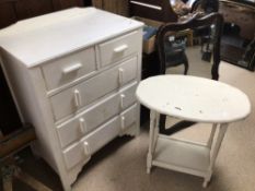 PAINTED WHITE CHEST OF DRAWERS WITH A TWO-TIER TABLE