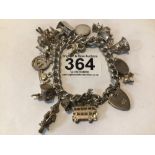 VINTAGE LADIES HALLMARKED SILVER CHARM BRACELET, 73G