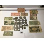 MIXED COINAGE AND NOTES FRANCS, BAHRAIN FILS, CROWNS, AND MORE
