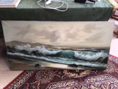 SHUBERT, OIL ON CANVAS LARGE SEASCAPE SIGNED AND UNFRAMED, 122 X 62CM