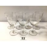SEVEN GEORGIAN ETCHED SHERRY GLASSES