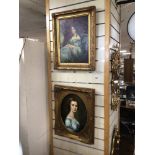 TWO ORNATE GILDED PICTURES OF LADY'S, THE LARGEST 42 X 52CM