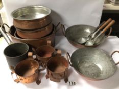 MIXED VINTAGE COPPER AND PEWTER COOKWARE OF MOSTLY POTS.