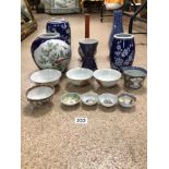 MIXED ORIENTAL PORCELAIN, BLUE AND WHITE VASES KANGXI AND MORE