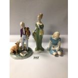 THREE ROYAL DOULTON FIGURINES, ONE A/F. ‘ALICE’ HN2158, ‘THE YOUNG MASTER’ HN2872, AND ‘LORNA’