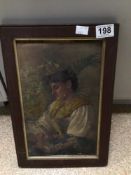 AMY SC SIGNED FRAMED OIL ON BOARD, PORTRAIT OF A LADY. BEING 22CM X 32CM