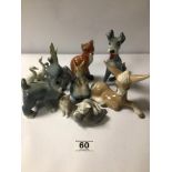 EIGHT VARIOUS ANIMALS, BIRDS, INCLUDES ROYAL COPENHAGEN, LLADRO, USSR AND WADE