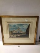 M.DAMES SIGNED WATERCOLOUR (SUNNY PIAZZA) FRAMED AND GLAZED 44 X 39CM