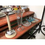 THREE GLASS ASHTRAYS, RETRO ASHTRAYS, GLASS VASE