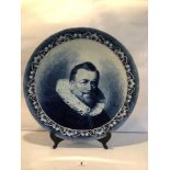 FRANS HALS (1582-1666) LARGE SIGNED DELFT BLUE SOUVENIR WALL MOUNTED PLATE WITH MARKINGS TO THE