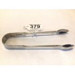 A PAIR OF LARGE GEORGE III SILVER SUGAR TONGS, 16CM, 64G