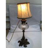 VICTORIAN BRASS AND CUT-GLASS OIL LAMP (CONVERTED TO ELECTRIC)