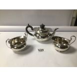 EDWARDIAN HALLMARKED SILVER THREE PIECE BACHELORS TEA SET BY DEAKIN AND FRANCIS LTD, TOTAL WEIGHT