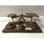 VINTAGE SET OF BRASS POSTAL SCALES WITH WEIGHTS