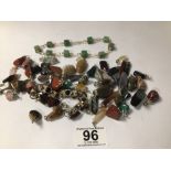 MIXED SEMI-PRECIOUS STONES, PENDANTS, TIGERS EYE BRACELET