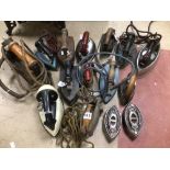 LARGE QUANTITY OF VINTAGE IRONS, SAD IRONS AND MORE