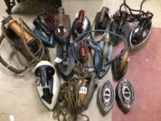 LARGE QUANTITY OF VINTAGE IRONS, SAD IRONS AND MORE