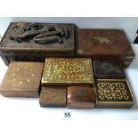 MIXED VINTAGE BOXES INCLUDES ONE WITH A CARVED DRAGON TO TOP