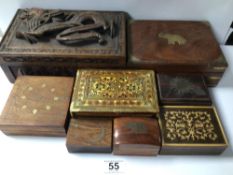 MIXED VINTAGE BOXES INCLUDES ONE WITH A CARVED DRAGON TO TOP