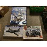 THREE LARGE BOXED MODELS, AIRFIX 1930 BENTLEY, TRUMPETER WELLINGTON MARK 3, AND HELLER HMS VICTORY