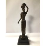 BRONZE FIGURINE-AFRICAN WOMAN SIGNED 35CM