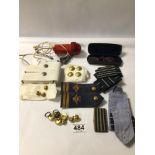 MILITARY RELATED ITEMS, CAP, BUTTONS, WWII EMERGENCY BEACON LIGHT AND MORE