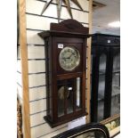 MAHOGANY CASED WALL CLOCK WITH PENDULUM AND KEYS