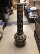 LARGE DECORATED POTTERY FLUTED FLOOR VASE, 76.5CM