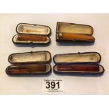 9CT GOLD MOUNTED AMBER CIGAR HOLDER & THREE OTHERS, CASED