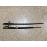 REPRODUCTION FRENCH NAVAL SWORD 1837 PATTERN WITH LEATHER BAND BRASS SCABBARD