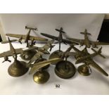 EIGHT VINTAGE BRASS AIRPLANES, SPITFIRE, CONCORD AND MORE