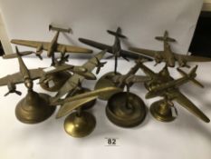 EIGHT VINTAGE BRASS AIRPLANES, SPITFIRE, CONCORD AND MORE