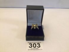 HALLMARKED 9CT GOLD RING, WITH RUBY EYES LONDON 1976, FORMED AS A RAM'S HEAD, 9G